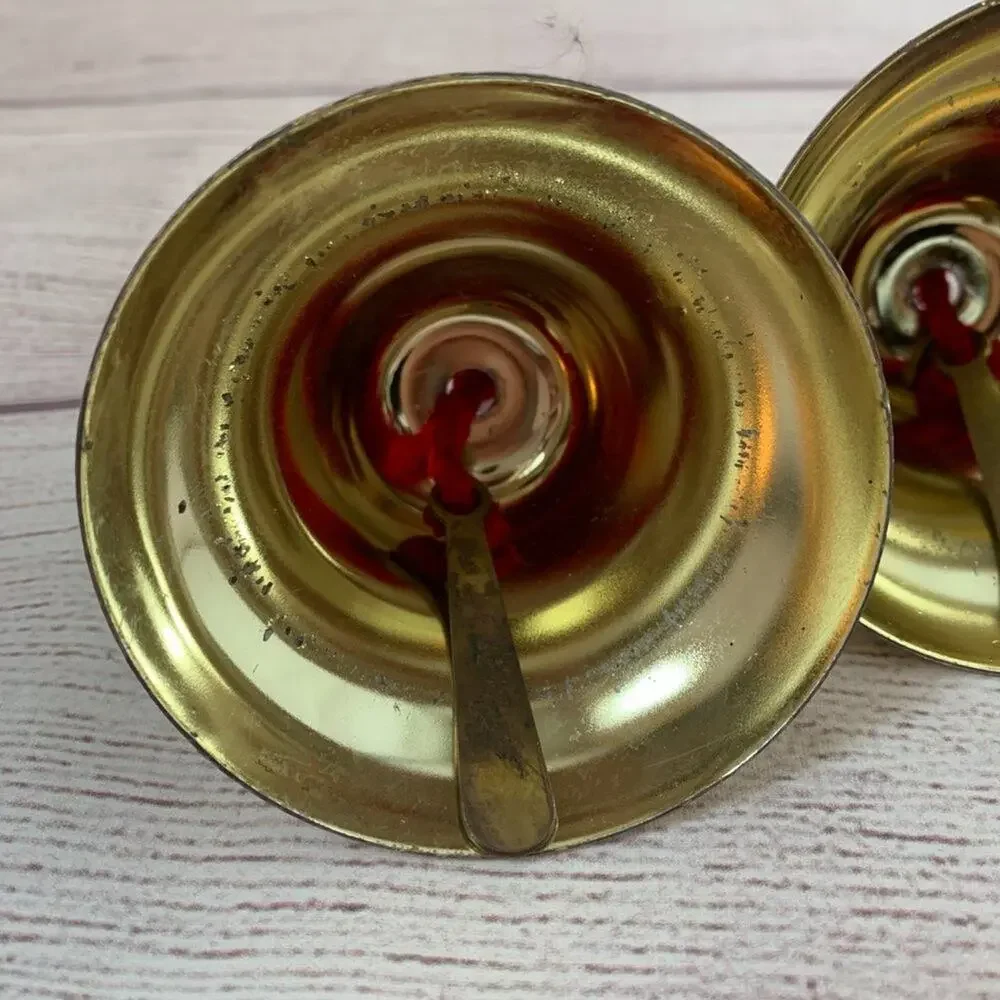 Vintage Gold Metal Bells Set of 3 with Red Strings 3